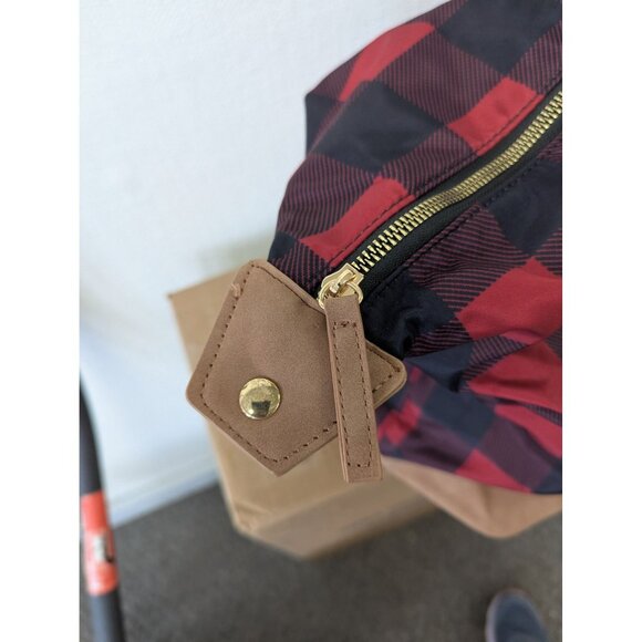 Maurices Buffalo Plaid Overnight Bag Red Black Detached Shoulder Strap Tote - Picture 8 of 16